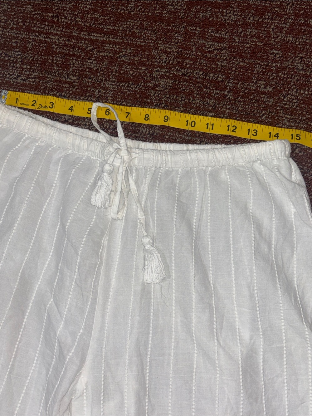 Sheer white palazzo pant tie waist relaxed fit Resortwear eyelet lace pant L - Picture 14 of 14